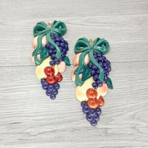 Vintage Kitsch Fruit Wall Plaques: Retro Kitchen Decor, Set of 2